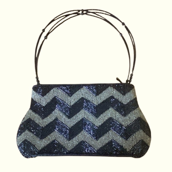 Handbags - Silver & Black Beaded Evening Bag
